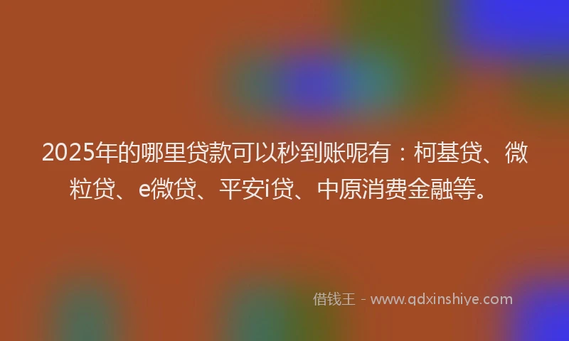 2025年的哪里贷款可以秒到账呢有：柯基贷、微粒贷、e微贷、平安i贷、中原消费金融等。