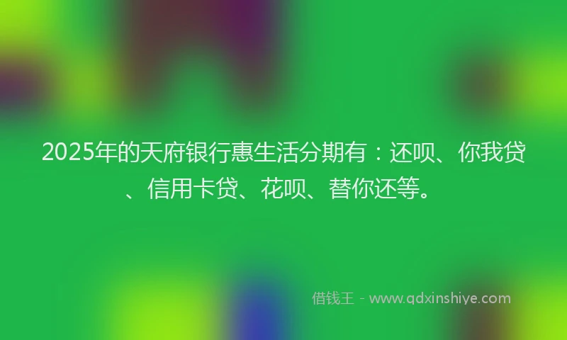 2025年的天府银行惠生活分期有：还呗、你我贷、信用卡贷、花呗、替你还等。