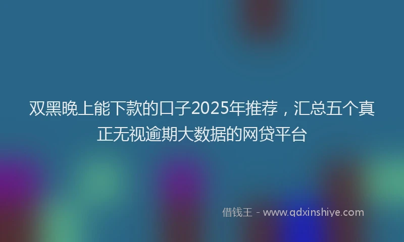 双黑晚上能下款的口子2025年推荐，汇总五个真正无视逾期大数据的网贷平台