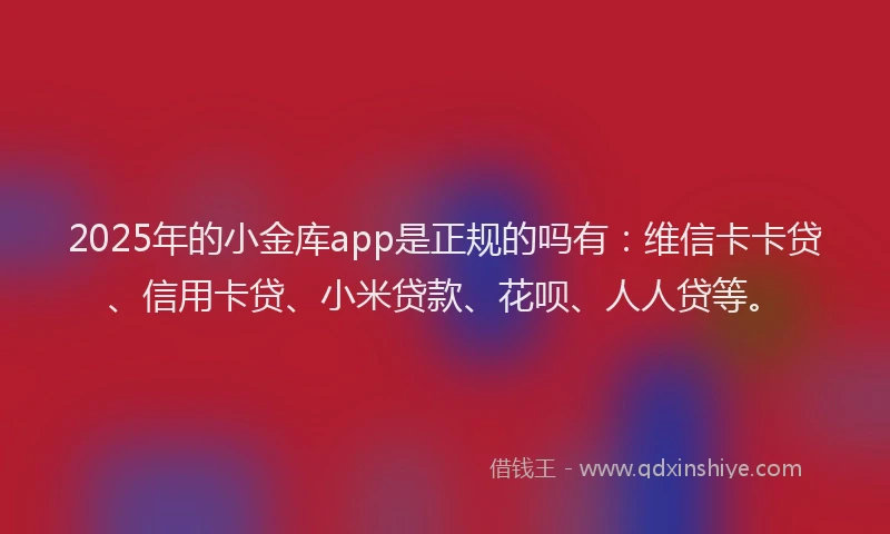 2025年的小金库app是正规的吗有：维信卡卡贷、信用卡贷、小米贷款、花呗、人人贷等。