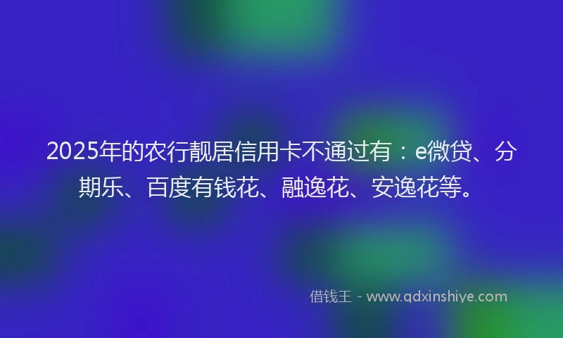 2025年的农行靓居信用卡不通过有：e微贷、分期乐、百度有钱花、融逸花、安逸花等。