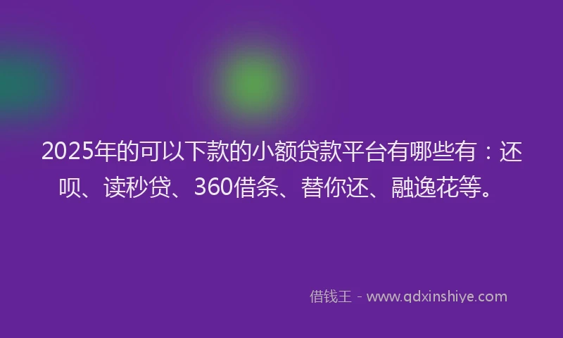 2025年的可以下款的小额贷款平台有哪些有：还呗、读秒贷、360借条、替你还、融逸花等。