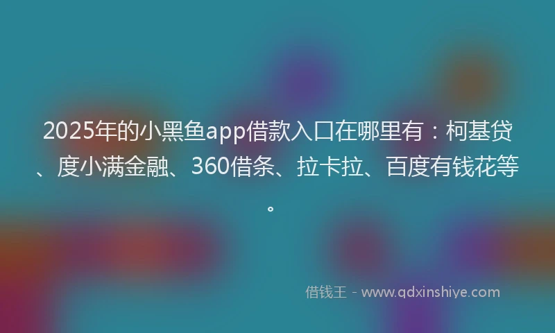 2025年的小黑鱼app借款入口在哪里有：柯基贷、度小满金融、360借条、拉卡拉、百度有钱花等。