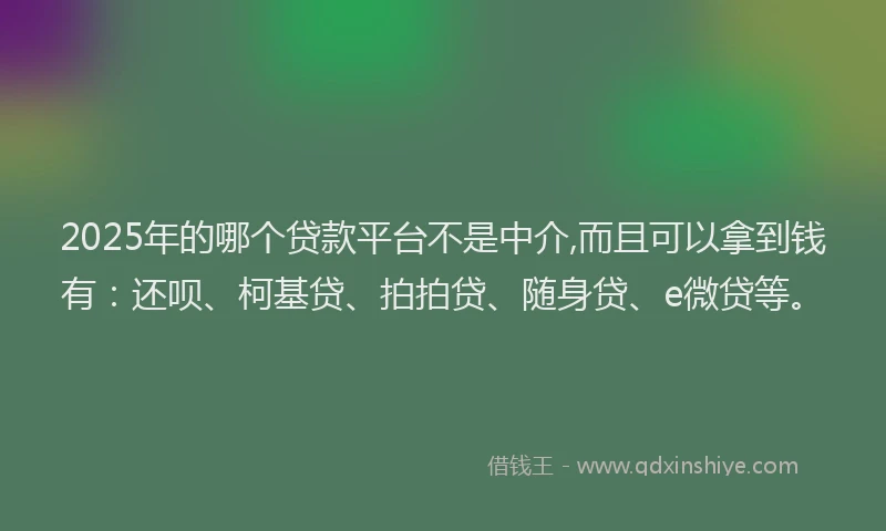 2025年的哪个贷款平台不是中介,而且可以拿到钱有：还呗、柯基贷、拍拍贷、随身贷、e微贷等。
