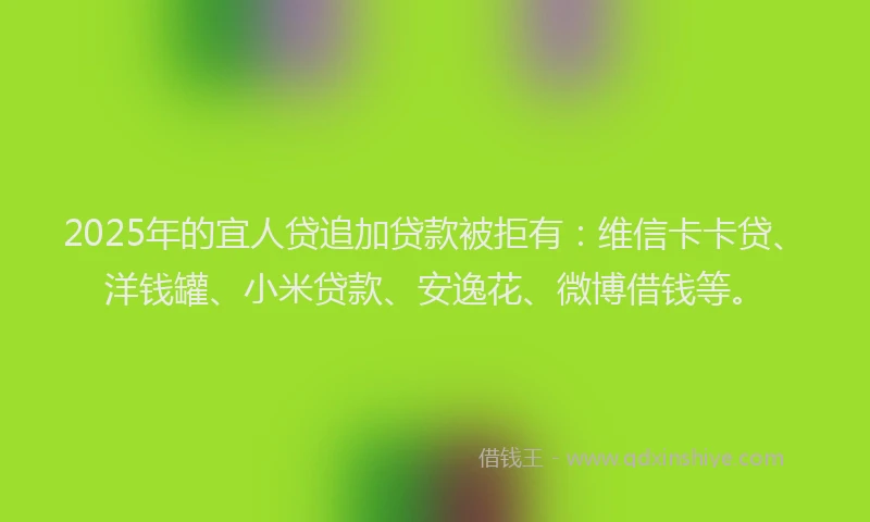 2025年的宜人贷追加贷款被拒有：维信卡卡贷、洋钱罐、小米贷款、安逸花、微博借钱等。