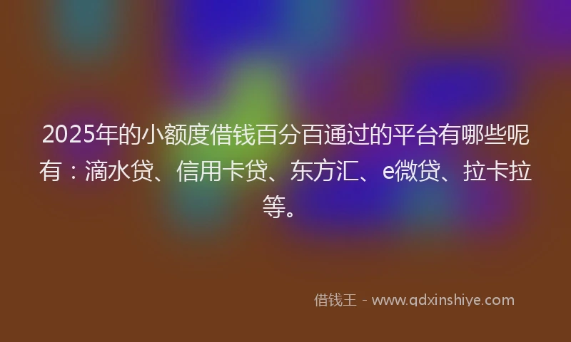 2025年的小额度借钱百分百通过的平台有哪些呢有：滴水贷、信用卡贷、东方汇、e微贷、拉卡拉等。