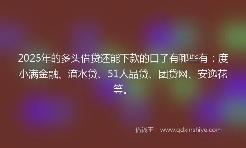 2025年的多头借贷还能下款的口子有哪些有：度小满金融、滴水贷、51人品贷、团贷网、安逸花等。