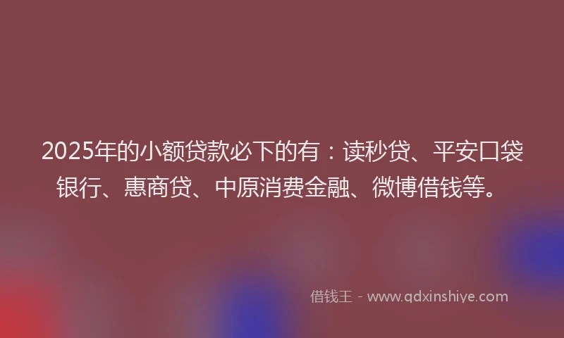 2025年的小额贷款必下的有：读秒贷、平安口袋银行、惠商贷、中原消费金融、微博借钱等。