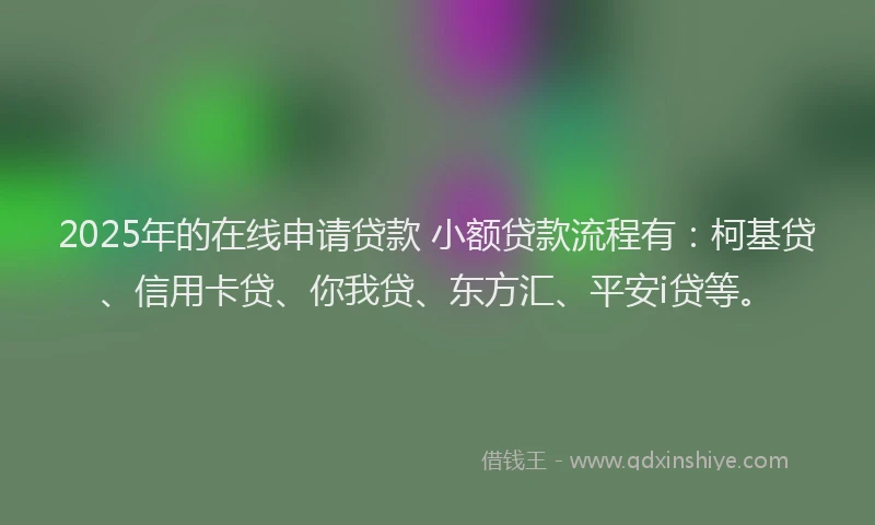2025年的在线申请贷款 小额贷款流程有：柯基贷、信用卡贷、你我贷、东方汇、平安i贷等。