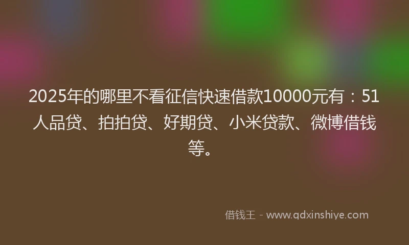 2025年的哪里不看征信快速借款10000元有：51人品贷、拍拍贷、好期贷、小米贷款、微博借钱等。