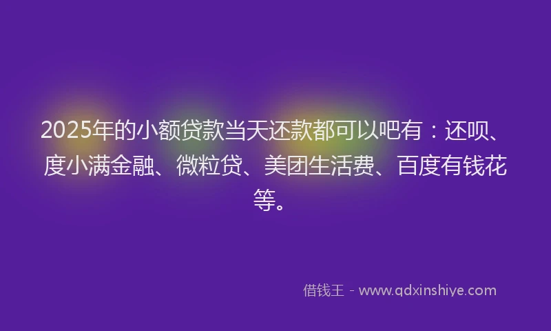2025年的小额贷款当天还款都可以吧有：还呗、度小满金融、微粒贷、美团生活费、百度有钱花等。