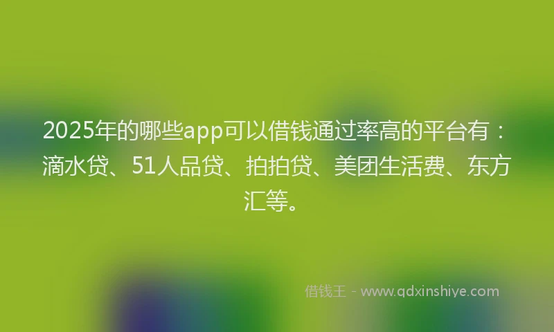 2025年的哪些app可以借钱通过率高的平台有：滴水贷、51人品贷、拍拍贷、美团生活费、东方汇等。