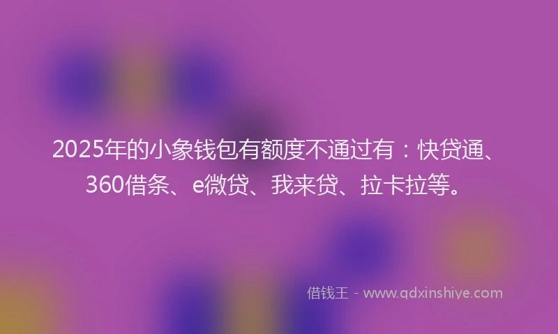 2025年的小象钱包有额度不通过有：快贷通、360借条、e微贷、我来贷、拉卡拉等。
