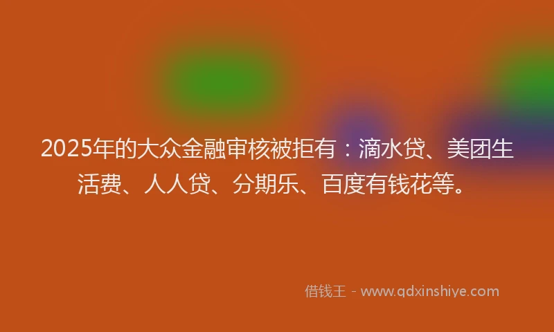 2025年的大众金融审核被拒有：滴水贷、美团生活费、人人贷、分期乐、百度有钱花等。