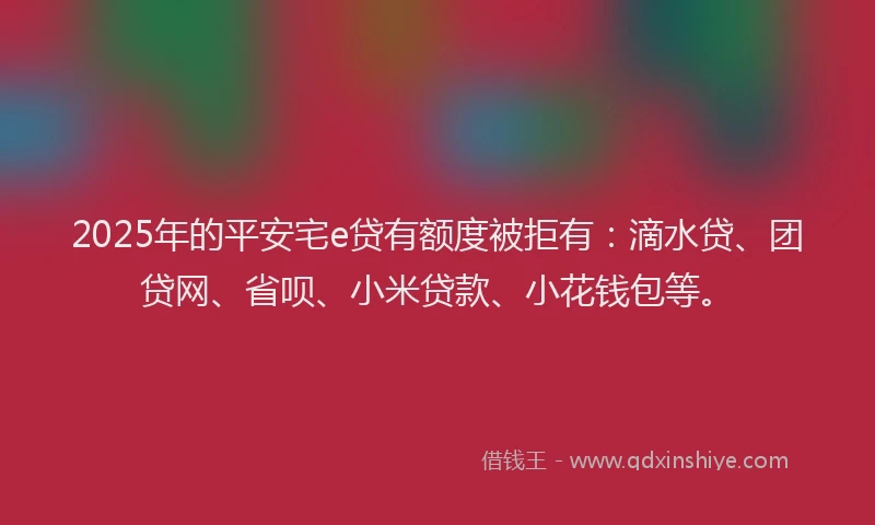 2025年的平安宅e贷有额度被拒有：滴水贷、团贷网、省呗、小米贷款、小花钱包等。