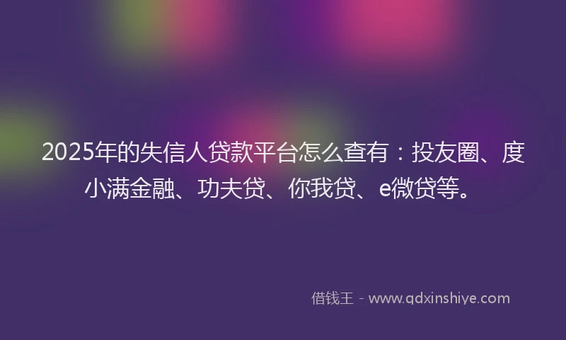 2025年的失信人贷款平台怎么查有：投友圈、度小满金融、功夫贷、你我贷、e微贷等。