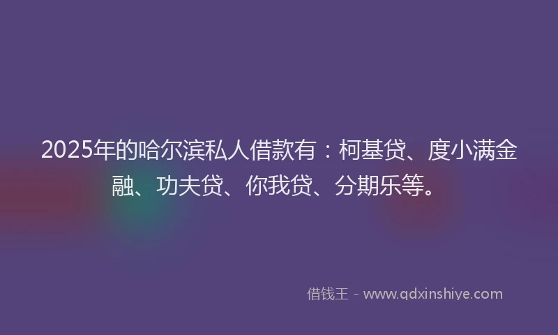 2025年的哈尔滨私人借款有：柯基贷、度小满金融、功夫贷、你我贷、分期乐等。