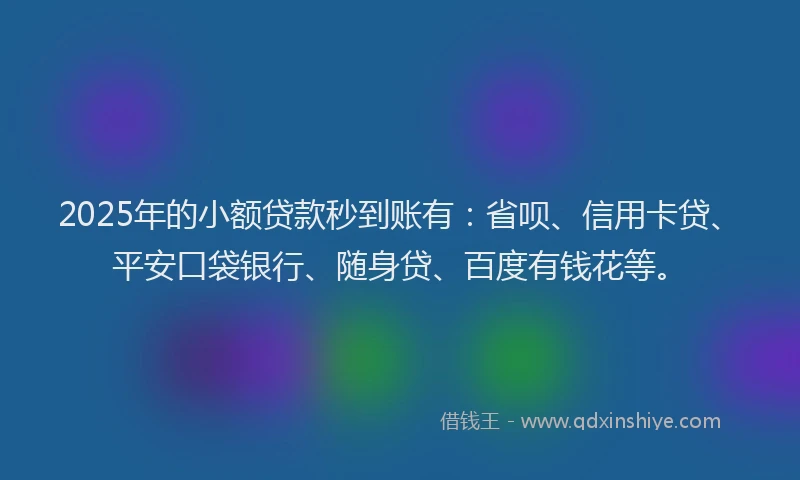 2025年的小额贷款秒到账有：省呗、信用卡贷、平安口袋银行、随身贷、百度有钱花等。