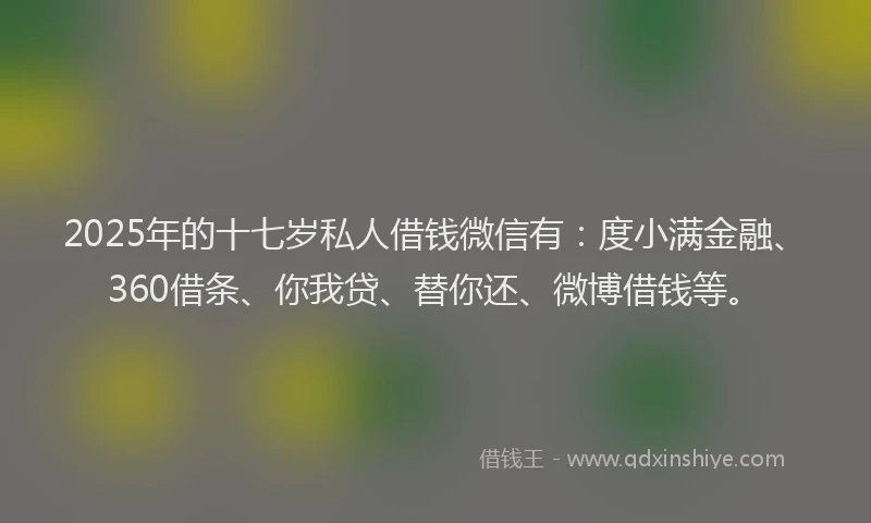 2025年的十七岁私人借钱微信有：度小满金融、360借条、你我贷、替你还、微博借钱等。