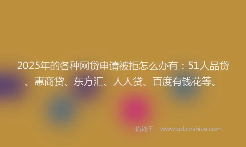 2025年的各种网贷申请被拒怎么办有：51人品贷、惠商贷、东方汇、人人贷、百度有钱花等。