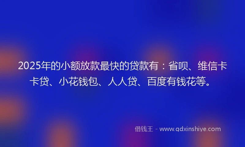 2025年的小额放款最快的贷款有：省呗、维信卡卡贷、小花钱包、人人贷、百度有钱花等。