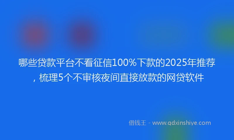 哪些贷款平台不看征信100%下款的2025年推荐，梳理5个不审核夜间直接放款的网贷软件