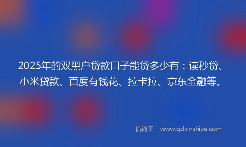 2025年的双黑户贷款口子能贷多少有：读秒贷、小米贷款、百度有钱花、拉卡拉、京东金融等。
