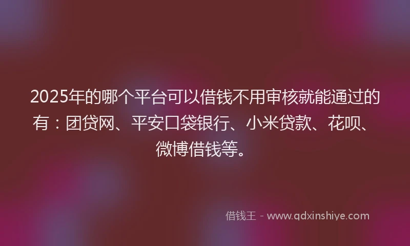 2025年的哪个平台可以借钱不用审核就能通过的有：团贷网、平安口袋银行、小米贷款、花呗、微博借钱等。