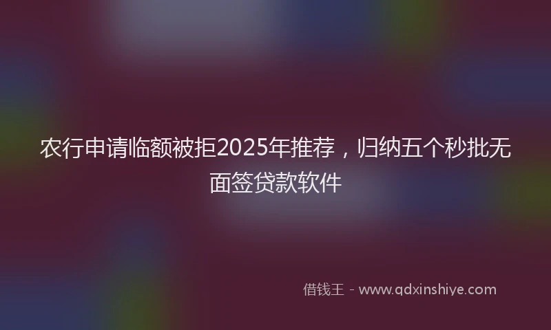 农行申请临额被拒2025年推荐，归纳五个秒批无面签贷款软件