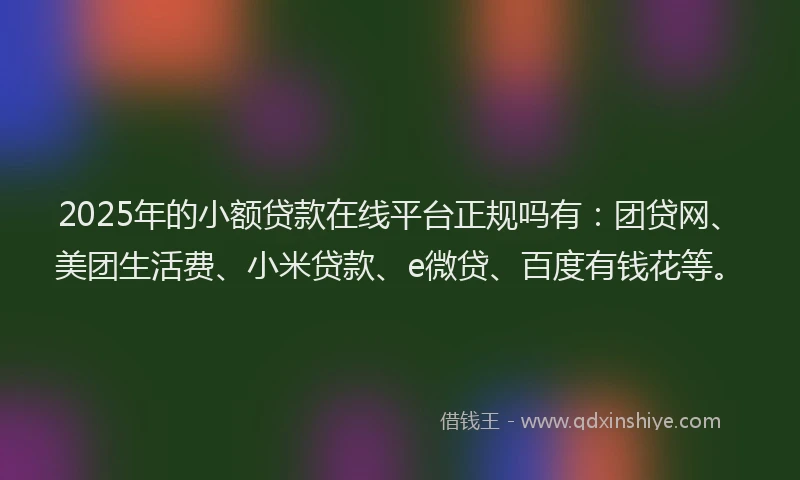 2025年的小额贷款在线平台正规吗有：团贷网、美团生活费、小米贷款、e微贷、百度有钱花等。