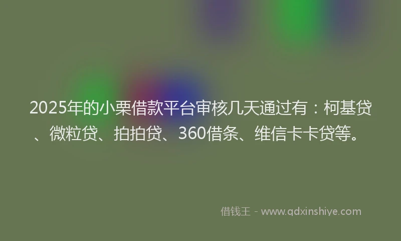 2025年的小栗借款平台审核几天通过有：柯基贷、微粒贷、拍拍贷、360借条、维信卡卡贷等。