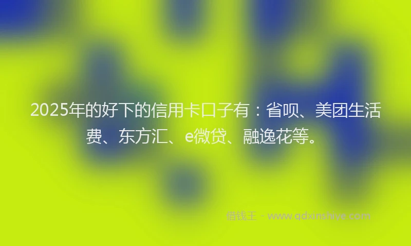 2025年的好下的信用卡口子有：省呗、美团生活费、东方汇、e微贷、融逸花等。