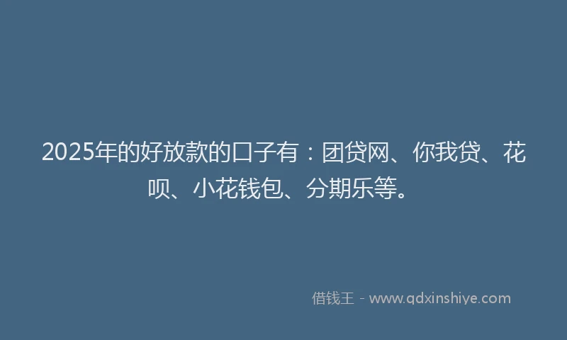 2025年的好放款的口子有：团贷网、你我贷、花呗、小花钱包、分期乐等。