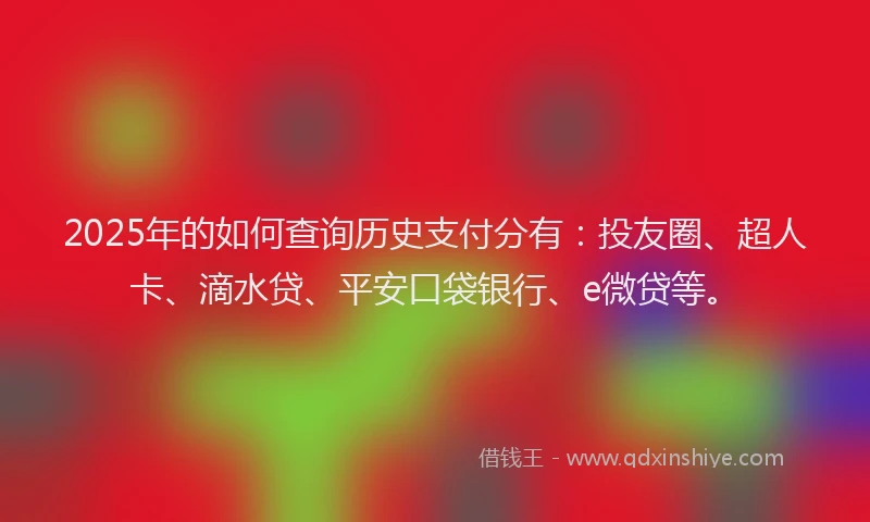 2025年的如何查询历史支付分有：投友圈、超人卡、滴水贷、平安口袋银行、e微贷等。