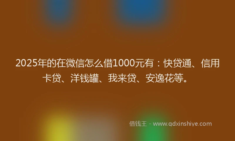 2025年的在微信怎么借1000元有：快贷通、信用卡贷、洋钱罐、我来贷、安逸花等。