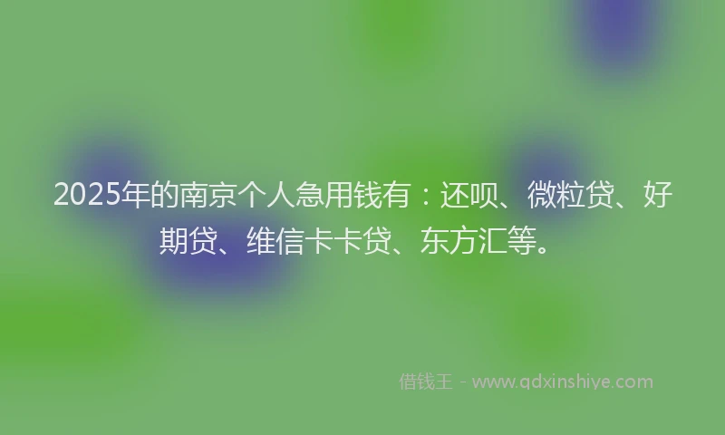 2025年的南京个人急用钱有：还呗、微粒贷、好期贷、维信卡卡贷、东方汇等。