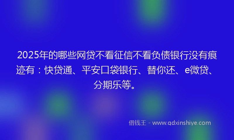 2025年的哪些网贷不看征信不看负债银行没有痕迹有：快贷通、平安口袋银行、替你还、e微贷、分期乐等。