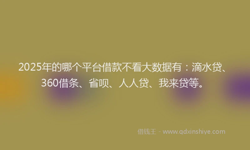 2025年的哪个平台借款不看大数据有：滴水贷、360借条、省呗、人人贷、我来贷等。