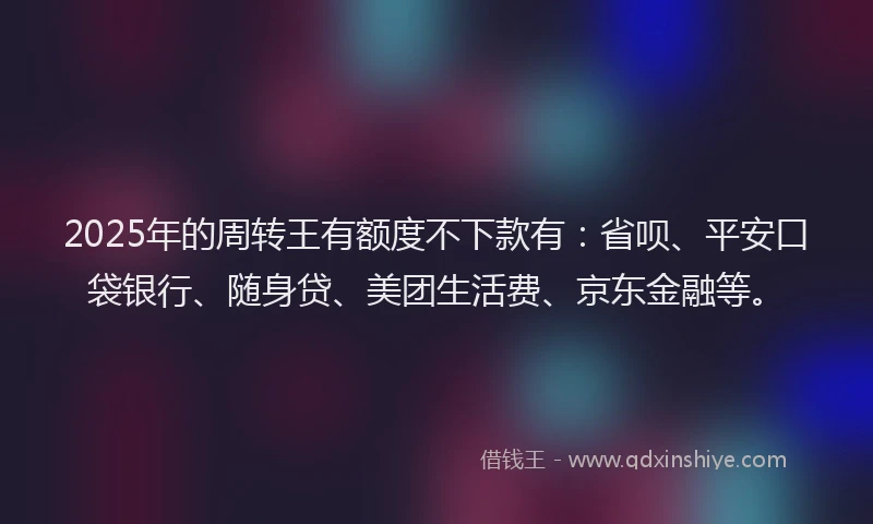 2025年的周转王有额度不下款有：省呗、平安口袋银行、随身贷、美团生活费、京东金融等。
