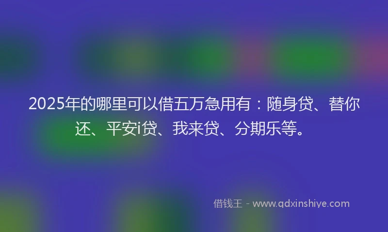 2025年的哪里可以借五万急用有：随身贷、替你还、平安i贷、我来贷、分期乐等。