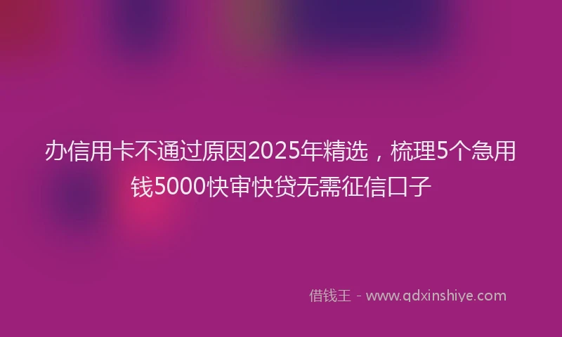 办信用卡不通过原因2025年精选，梳理5个急用钱5000快审快贷无需征信口子