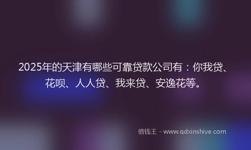 2025年的天津有哪些可靠贷款公司有：你我贷、花呗、人人贷、我来贷、安逸花等。