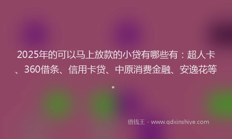 2025年的可以马上放款的小贷有哪些有：超人卡、360借条、信用卡贷、中原消费金融、安逸花等。