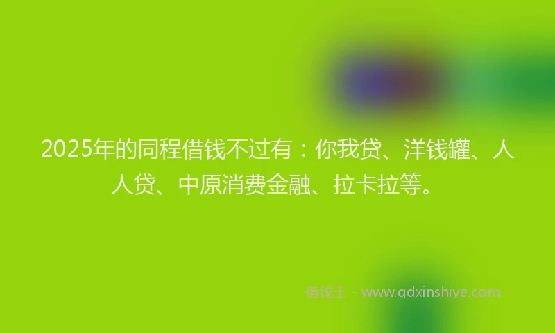 2025年的同程借钱不过有：你我贷、洋钱罐、人人贷、中原消费金融、拉卡拉等。