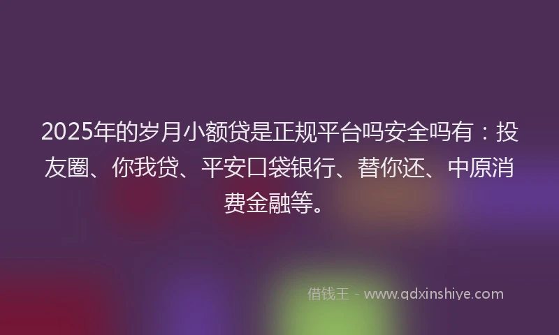 2025年的岁月小额贷是正规平台吗安全吗有：投友圈、你我贷、平安口袋银行、替你还、中原消费金融等。
