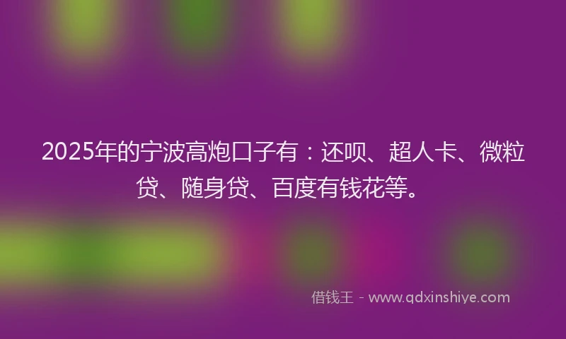 2025年的宁波高炮口子有：还呗、超人卡、微粒贷、随身贷、百度有钱花等。