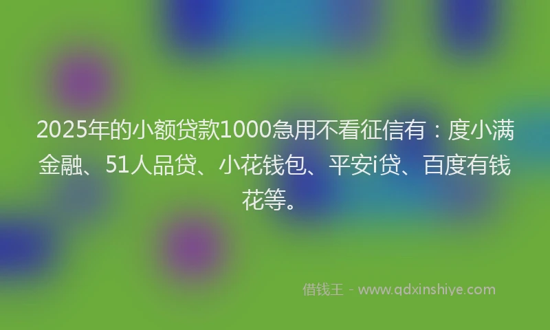 2025年的小额贷款1000急用不看征信有：度小满金融、51人品贷、小花钱包、平安i贷、百度有钱花等。