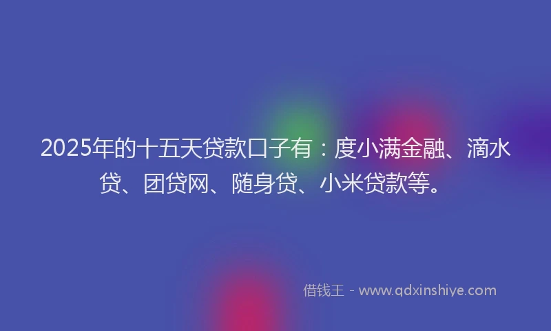 2025年的十五天贷款口子有：度小满金融、滴水贷、团贷网、随身贷、小米贷款等。