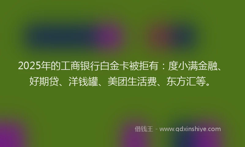 2025年的工商银行白金卡被拒有：度小满金融、好期贷、洋钱罐、美团生活费、东方汇等。