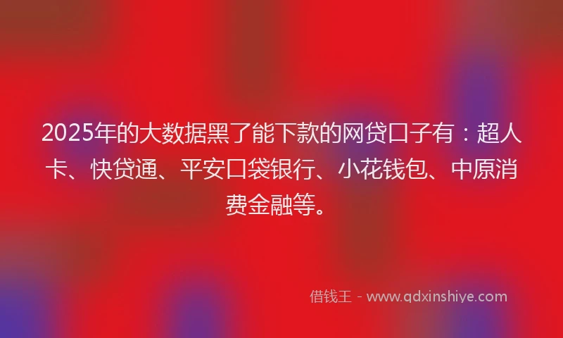 2025年的大数据黑了能下款的网贷口子有：超人卡、快贷通、平安口袋银行、小花钱包、中原消费金融等。